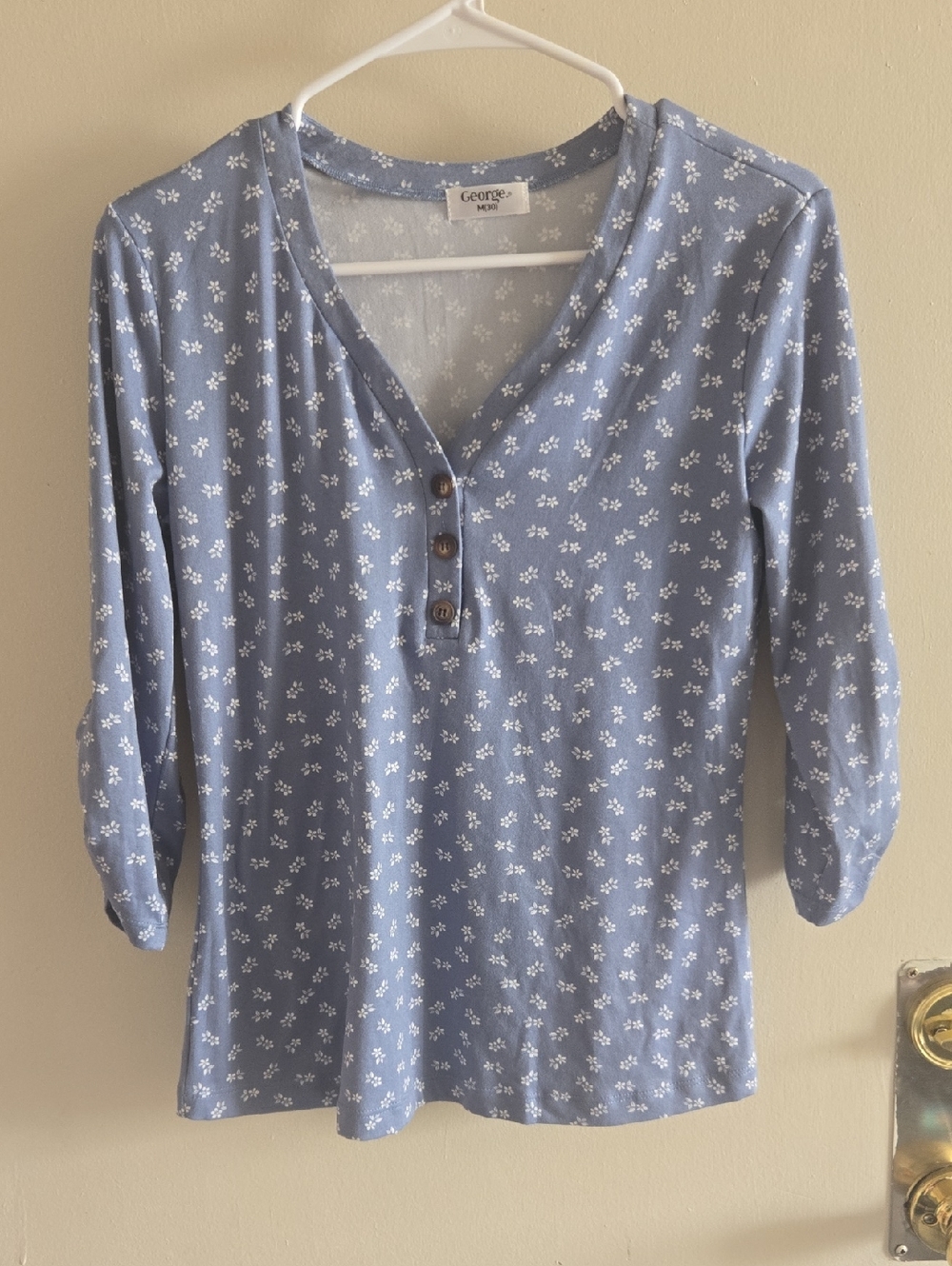 George Light Blue Floral Henley Long Sleeve Tee